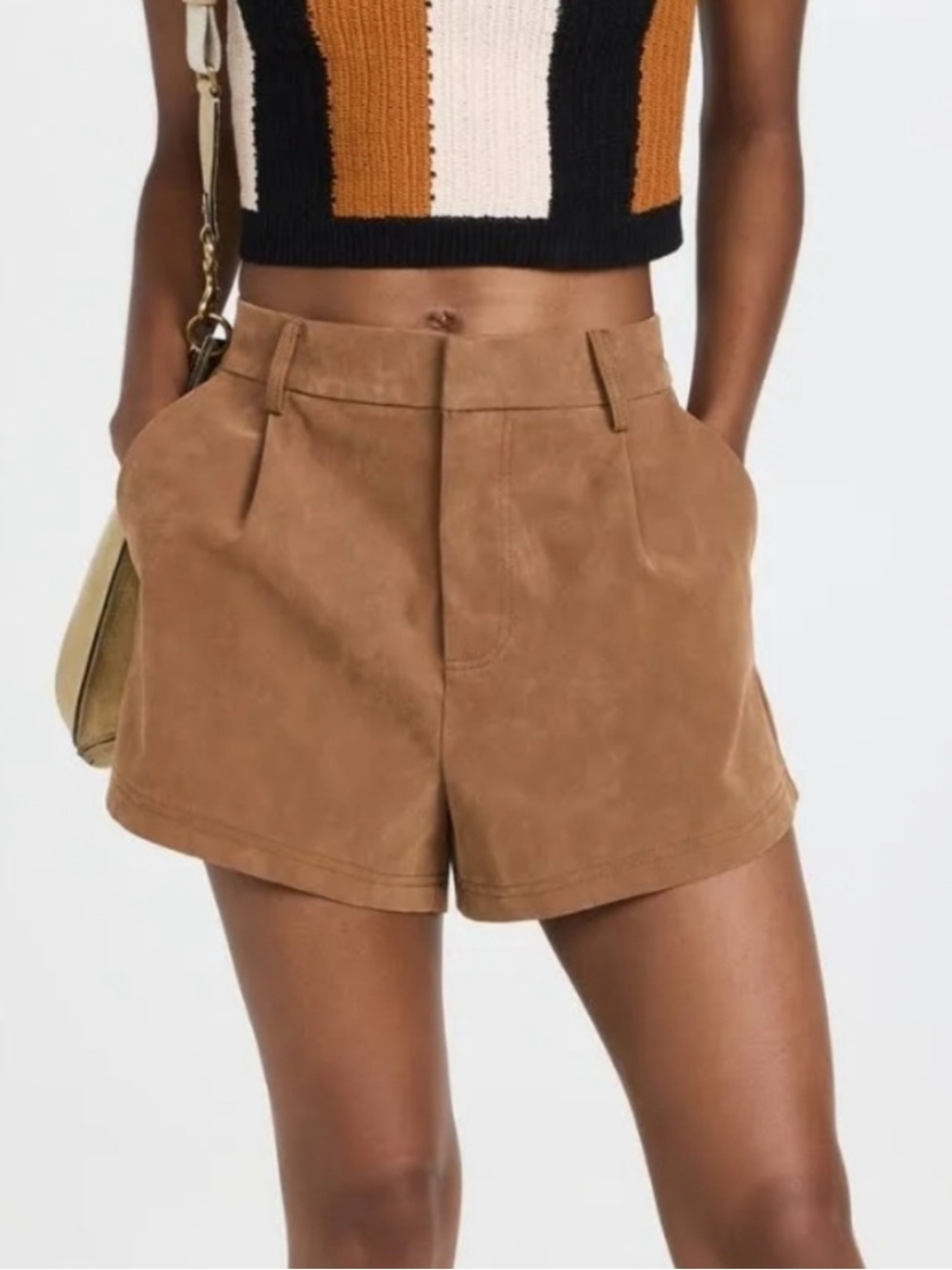 Free People Roma Vegan Suede Shorts High Waist Brown. Size Medium